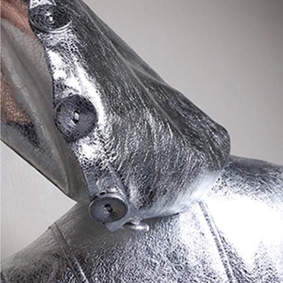 Silver Foxy Foil Trench with Inside Contrast Red Detailing, Belted - Picture 7 of 8